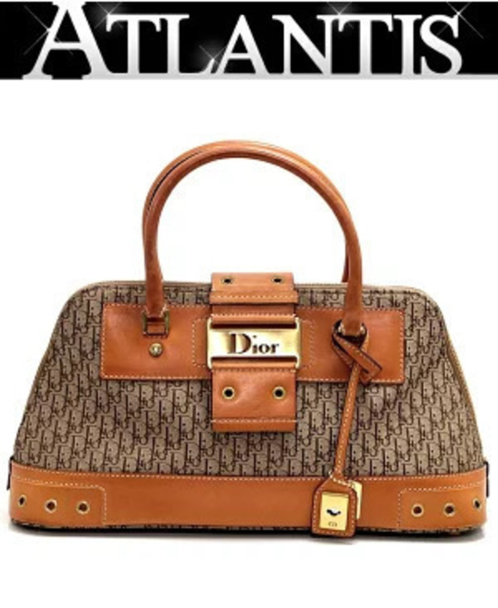 Christian Dior Street Handbag Trotter Canvas x Leather Beige Cream Camel Brown
